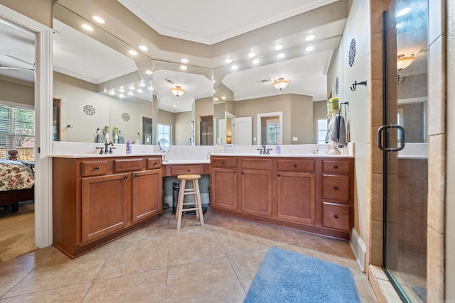 253 High Meadow Loop, Hot Springs, AR 71901 - ensuite bathroom with ornamental molding, recessed lighting, a shower stall, tile patterned flooring, and vanity