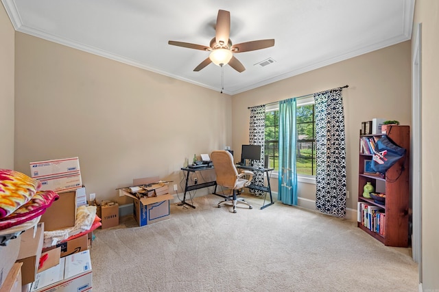 253 High Meadow Loop, Hot Springs, AR 71901 - office space with carpet floors, ornamental molding, ceiling fan, and baseboards