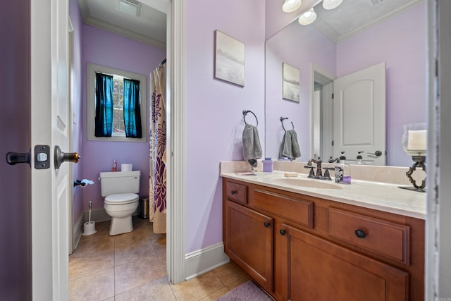 253 High Meadow Loop, Hot Springs, AR 71901 - full bathroom featuring ornamental molding, tile patterned floors, vanity, baseboards, and toilet