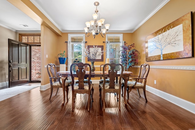 253 High Meadow Loop, Hot Springs, AR 71901 - dining room featuring a chandelier, baseboards, crown molding, and hardwood / wood-style floors