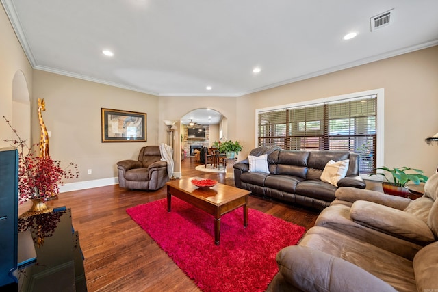 253 High Meadow Loop, Hot Springs, AR 71901 - living area featuring arched walkways, wood finished floors, baseboards, ornamental molding, and recessed lighting