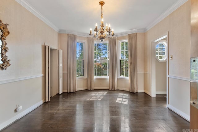 2424 N Fillmore St, Little Rock, AR 72207 - unfurnished dining area featuring a chandelier, wood finished floors, baseboards, and crown molding