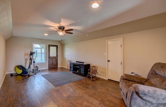 225 Wortham Rd, Rose Bud, AR 72137 - living room with vaulted ceiling, a ceiling fan, wood finished floors, and baseboards