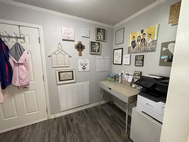 142 Timber Ridge Ln, El Dorado, AR 71730 - home office with crown molding, wood finished floors, and baseboards