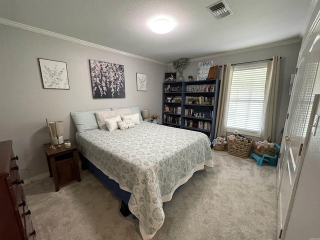 142 Timber Ridge Ln, El Dorado, AR 71730 - bedroom featuring light colored carpet, crown molding, baseboards, and a textured ceiling