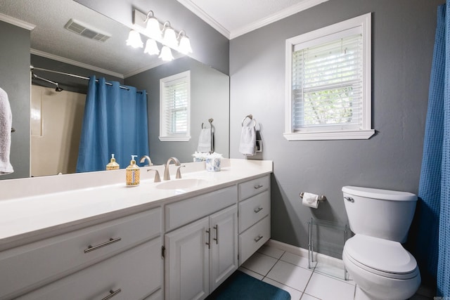 11 Blue Mountain Dr, Maumelle, AR 72113 - full bathroom featuring tile patterned floors, plenty of natural light, toilet, crown molding, and vanity