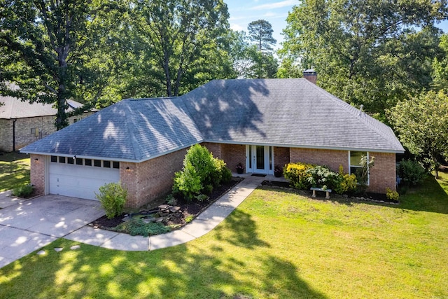 11 Blue Mountain Dr, Maumelle, AR 72113 - view of front facade featuring a garage, brick siding, a front lawn, and driveway