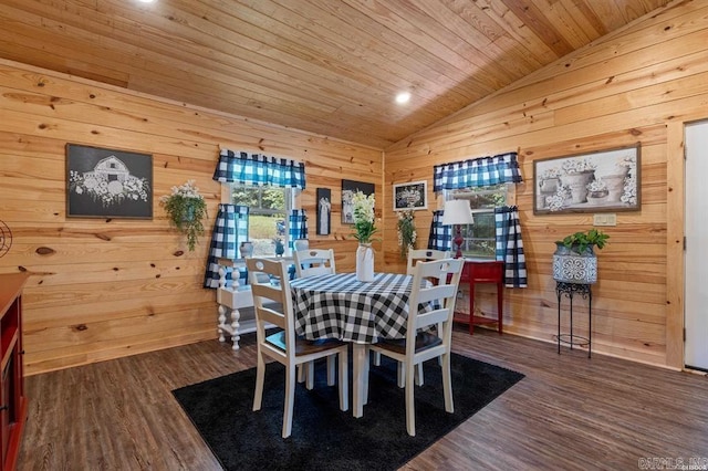 4915 Albert Pike Rd, Hot Springs, AR 71913 - dining space with lofted ceiling, wood finished floors, wooden walls, and wooden ceiling