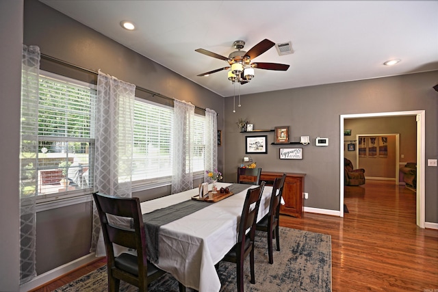 900 Anderson Ave, White Hall, AR 71602 - dining area featuring healthy amount of natural light, dark wood-style flooring, a ceiling fan, baseboards, and recessed lighting
