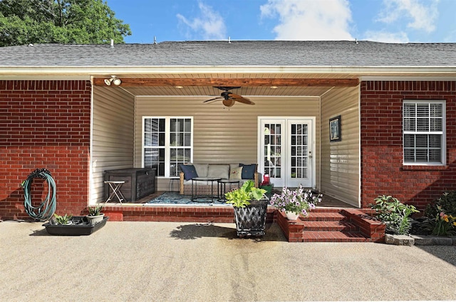 900 Anderson Ave, White Hall, AR 71602 - rear view of house with brick siding, a ceiling fan, french doors, a patio area, and a shingled roof