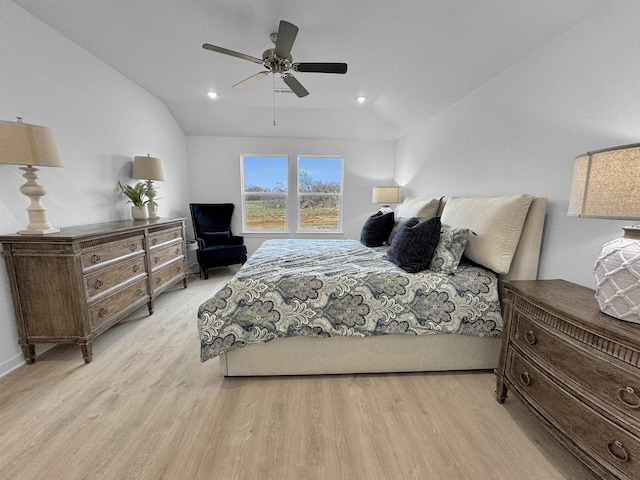 77 Kelton Ln, Hensley, AR 72065 - bedroom featuring light wood finished floors, vaulted ceiling, a ceiling fan, and recessed lighting
