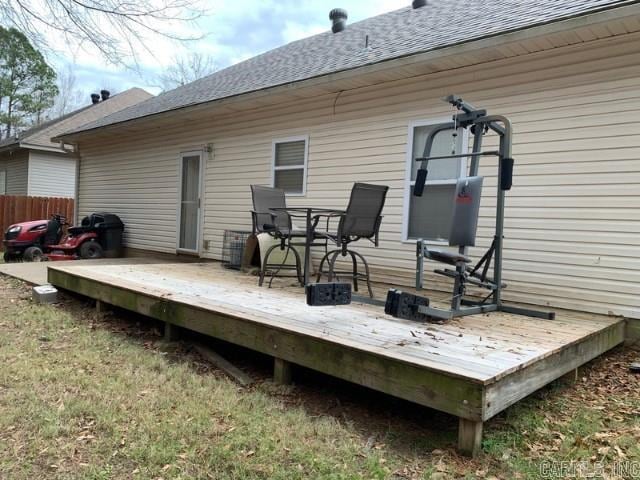 8 Tombstone Ct, Little Rock, AR 72209 - rear view of property with a wooden deck, a shingled roof, and fence