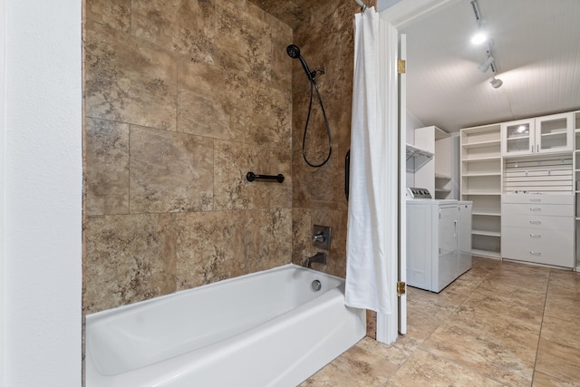 111 Midland St, Little Rock, AR 72205 - bathroom featuring track lighting, shower / bath combo, and washer and clothes dryer