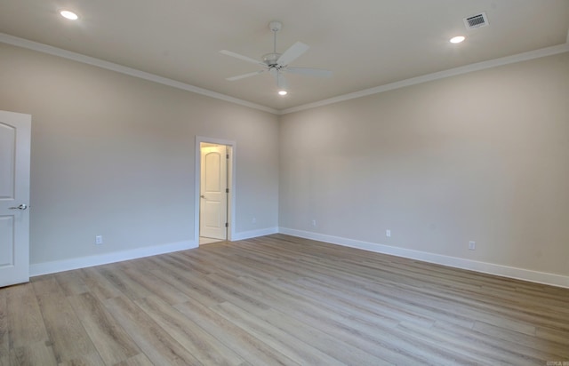 173 Maumelle Valley Dr, Maumelle, AR 72113 - empty room with a ceiling fan, light wood-style floors, crown molding, baseboards, and recessed lighting
