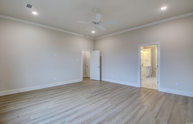 173 Maumelle Valley Dr, Maumelle, AR 72113 - unfurnished bedroom with crown molding, light wood-type flooring, baseboards, recessed lighting, and ensuite bath