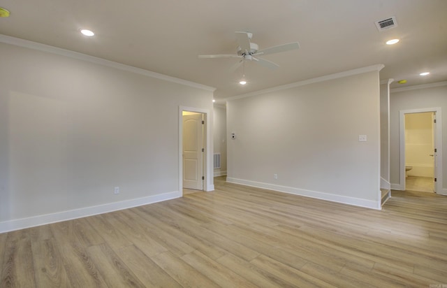 173 Maumelle Valley Dr, Maumelle, AR 72113 - empty room featuring crown molding, light wood-type flooring, a ceiling fan, baseboards, and recessed lighting