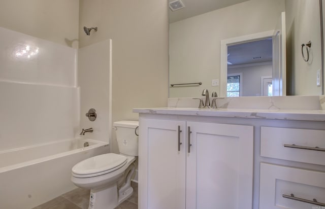 173 Maumelle Valley Dr, Maumelle, AR 72113 - bathroom with toilet, shower / bath combination, vanity, and tile patterned floors