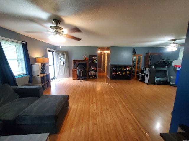 800 Hilltop Dr, Piggott, AR 72454 - living area with ceiling fan and wood finished floors