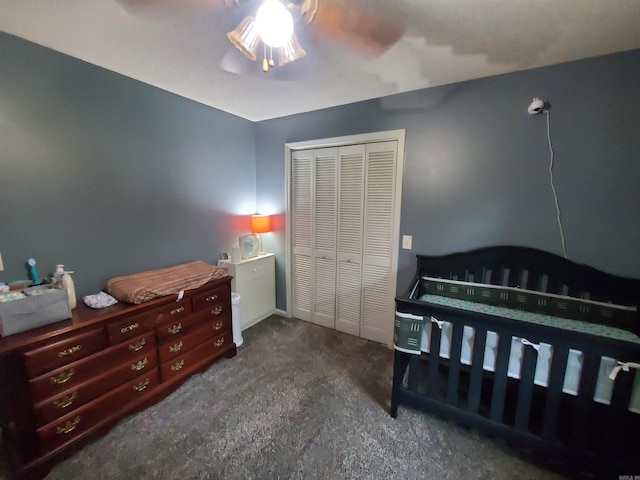 800 Hilltop Dr, Piggott, AR 72454 - bedroom with a closet, carpet, and a ceiling fan