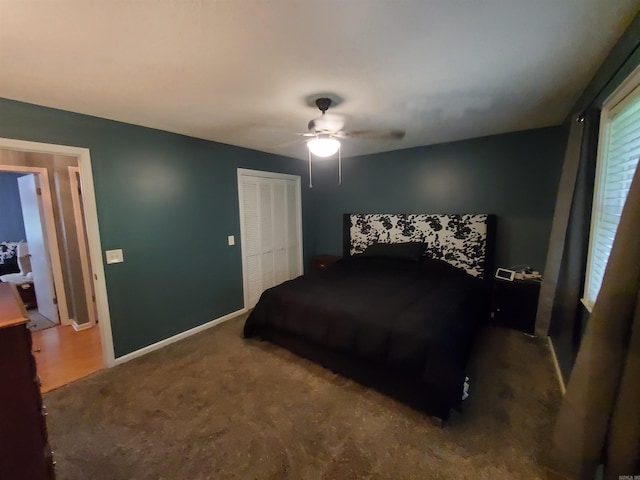 800 Hilltop Dr, Piggott, AR 72454 - bedroom featuring a closet, carpet flooring, a ceiling fan, and baseboards