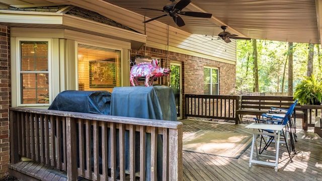 8 Cannon Ct, Little Rock, AR 72212 - wooden deck featuring a ceiling fan and grilling area