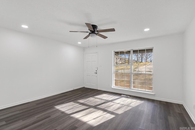 716 Vinson, Little Rock, AR 72205 - unfurnished room featuring baseboards, dark wood finished floors, recessed lighting, and ceiling fan