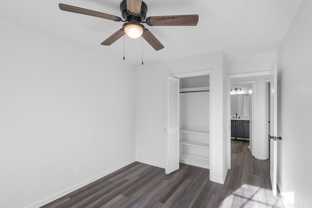 716 Vinson, Little Rock, AR 72205 - unfurnished bedroom with dark wood finished floors, baseboards, a closet, and ceiling fan