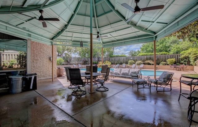 700 E 9th St Unit 9A, Little Rock, AR 72202 - view of patio with a ceiling fan, a gazebo, and a fenced backyard