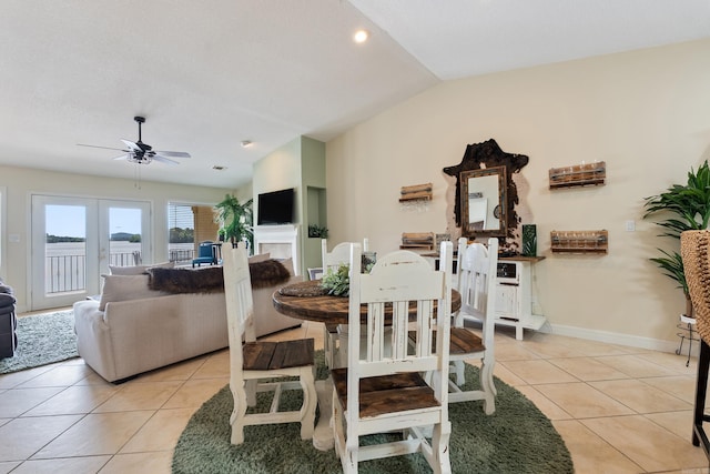 110 Jamison Ln, Hot Springs, AR 71913 - dining space featuring light tile patterned flooring, a ceiling fan, lofted ceiling, and baseboards
