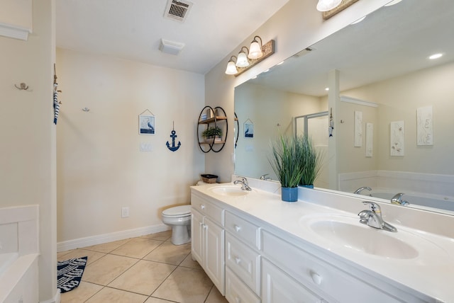 110 Jamison Ln, Hot Springs, AR 71913 - full bath with tile patterned flooring, a stall shower, a bath, double vanity, and toilet