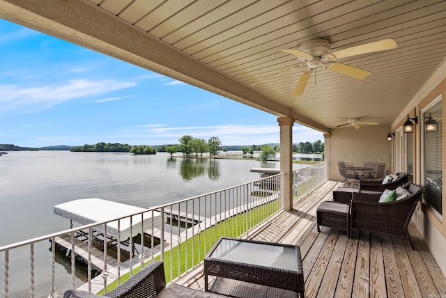 110 Jamison Ln, Hot Springs, AR 71913 - wooden deck with a water view and ceiling fan
