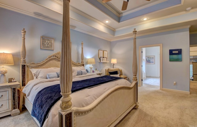 32 Bronte Ct, Little Rock, AR 72223 - bedroom with crown molding, light carpet, a ceiling fan, recessed lighting, and baseboards