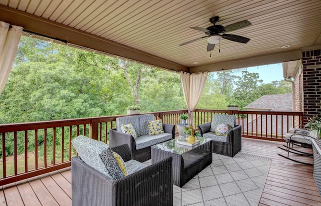 32 Bronte Ct, Little Rock, AR 72223 - wooden terrace with ceiling fan and an outdoor living space