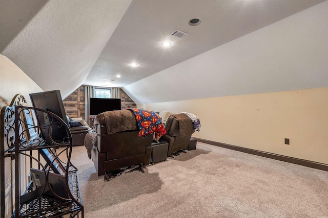 bonus room featuring carpet flooring, vaulted ceiling, and baseboards