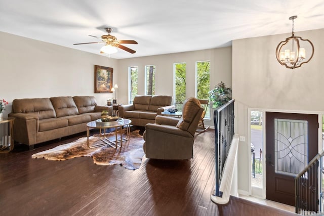 3311 Hazy Ridge Ct, Little Rock, AR 72227 - living room featuring a chandelier, wood-type flooring, and ceiling fan