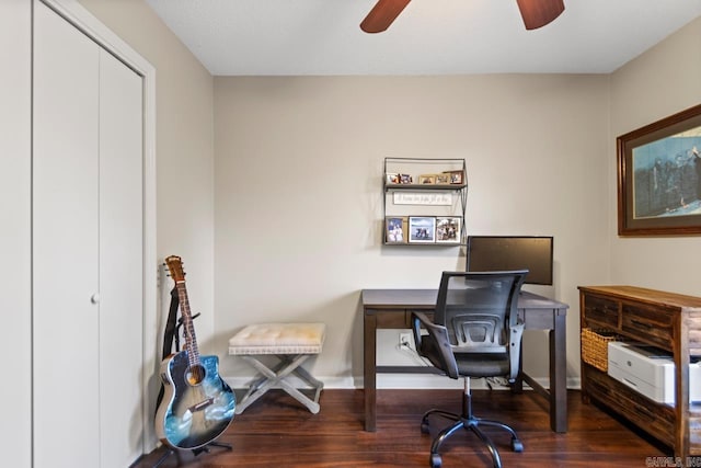 3311 Hazy Ridge Ct, Little Rock, AR 72227 - office space with ceiling fan, wood finished floors, and baseboards