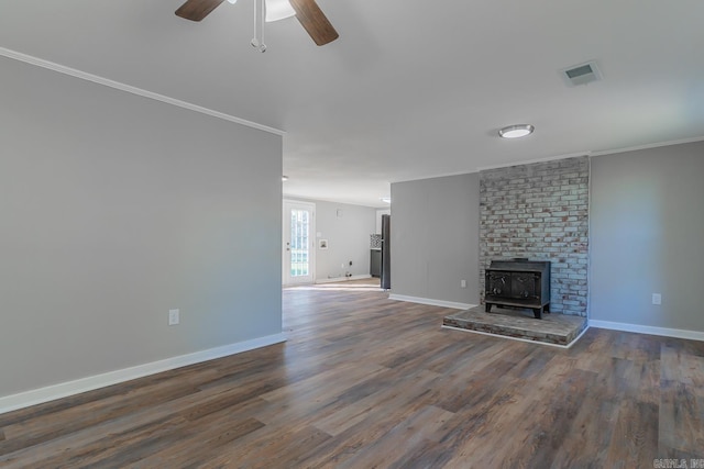 3907 Gamblin Dr, Jonesboro, AR 72404 - unfurnished living room featuring crown molding, wood finished floors, baseboards, and ceiling fan