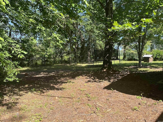 911 Apple Rd, Bonnerdale, AR 71933 - view of yard with a storage shed, an outdoor structure, a trampoline, and fence