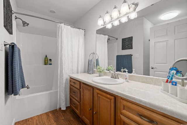 67 Delton Mccauley Rd, Kirby, AR 71950 - full bath with wood finished floors, vanity, and shower / tub combo with curtain