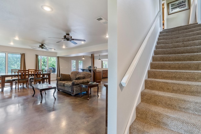 15364 Twin Pines Rd, Lowell, AR 72745 - staircase with finished concrete floors, ceiling fan, and recessed lighting