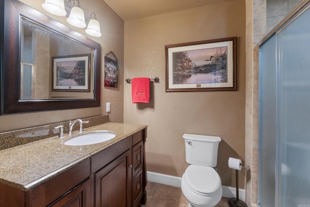 15364 Twin Pines Rd, Lowell, AR 72745 - full bath with baseboards, toilet, a shower stall, vanity, and tile patterned flooring