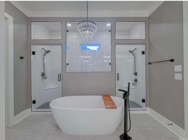 816 Nature Way, Benton, AR 72019 - full bath with baseboards, a freestanding bath, marble finish floors, and a stall shower