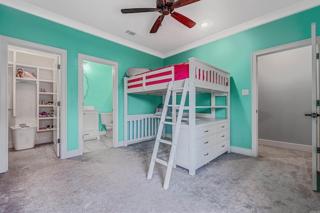 20 Caurel Ct, Little Rock, AR 72223 - bedroom with carpet floors, crown molding, baseboards, recessed lighting, and ensuite bathroom