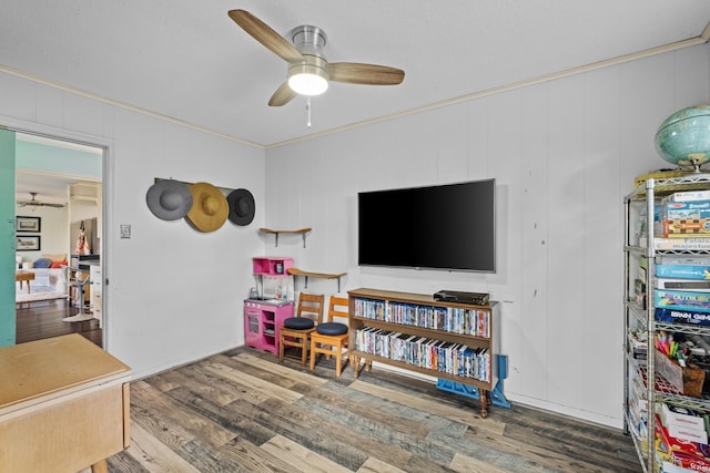 42 Desoto Cir, North Little Rock, AR 72116 - playroom with ceiling fan, crown molding, and wood finished floors