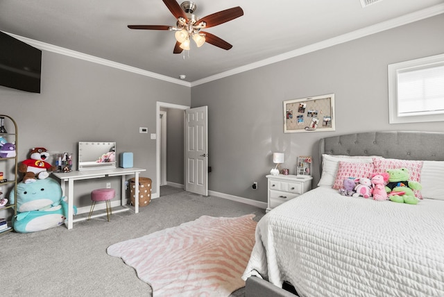 216 Lake Valley Dr, Maumelle, AR 72113 - carpeted bedroom with crown molding, baseboards, and ceiling fan