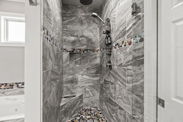 216 Lake Valley Dr, Maumelle, AR 72113 - bathroom featuring a tile shower and a tub with jets