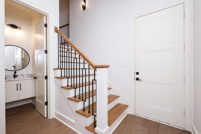 7021 Fields Dr, Alexander, AR 72019 - stairway with wood finished floors