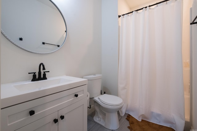 7021 Fields Dr, Alexander, AR 72019 - bathroom with toilet, vanity, a shower with curtain, and tile patterned flooring