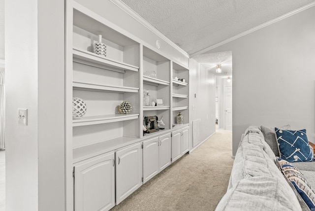 9 Leeward Ct, Maumelle, AR 72113 - living room with crown molding, a textured ceiling, and light carpet