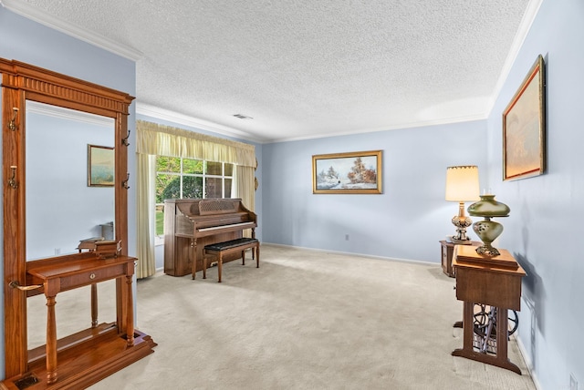 9 Leeward Ct, Maumelle, AR 72113 - sitting room with a textured ceiling, crown molding, carpet floors, and baseboards